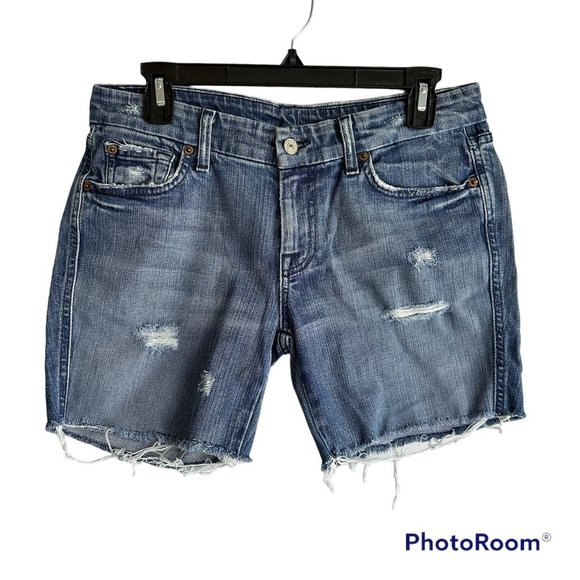 7 For All Mankind Pants - 7 FOR ALL MANKIND Medium Wash Distressed A Pocket Ladies Cut-Off Shorts, 30
